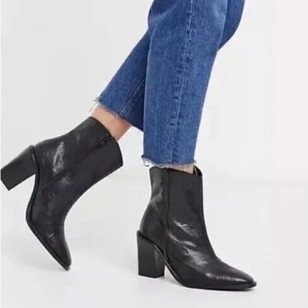 Free People Barclay western Black Leather Ankle Boots Block Heel EU 41 US 10.5 - Picture 1 of 9